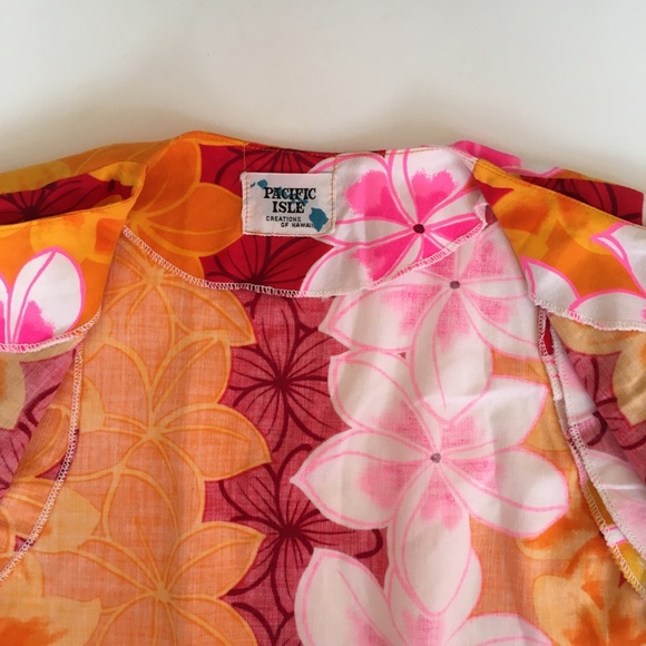 Vintage Pacific Isle Hawaiian Pink Top Homemade Small Aloha Top Orange Flowers - Picture 7 of 7